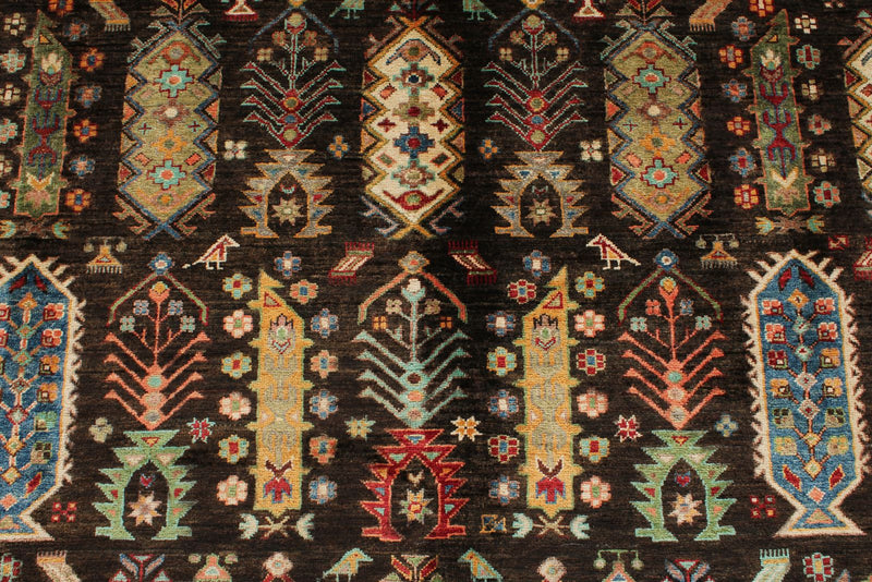 7x10 Brown and Multicolor Turkish Tribal Rug