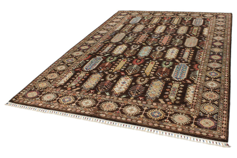 7x10 Brown and Multicolor Turkish Tribal Rug