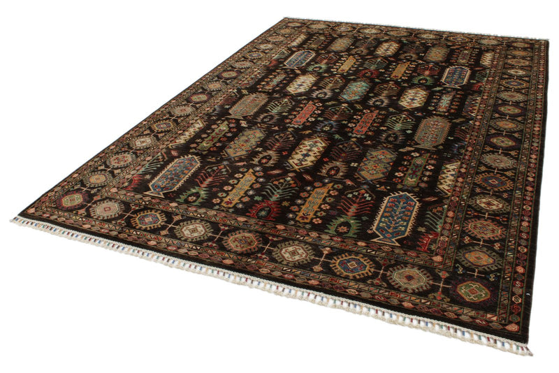 7x10 Brown and Multicolor Turkish Tribal Rug