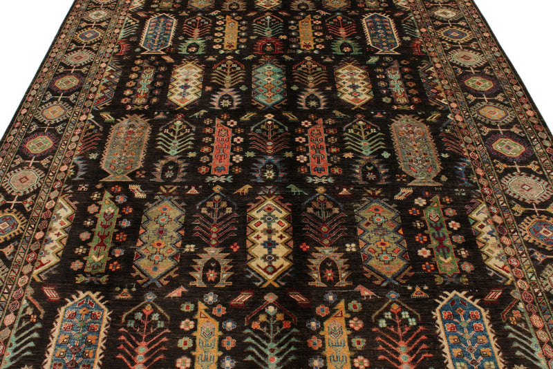 7x10 Brown and Multicolor Turkish Tribal Rug