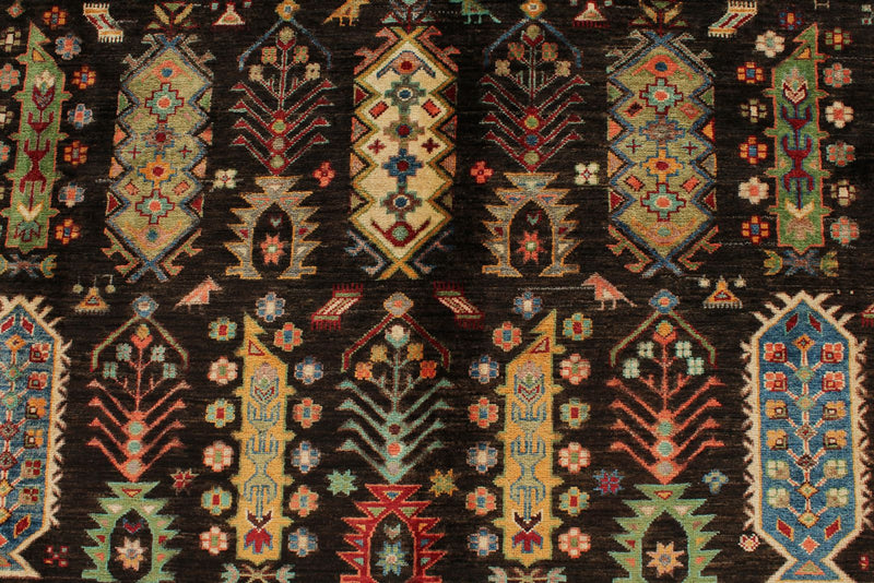 7x10 Brown and Multicolor Turkish Tribal Rug