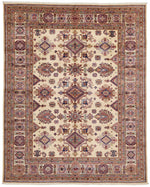 8x10 Ivory and Multicolor Kazak Tribal Rug