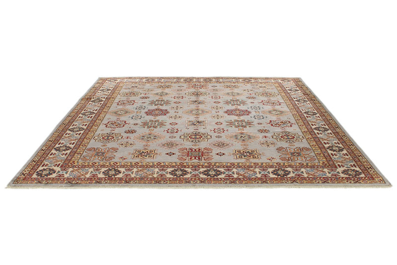 10x10 Gray and Ivory Kazak Tribal Rug