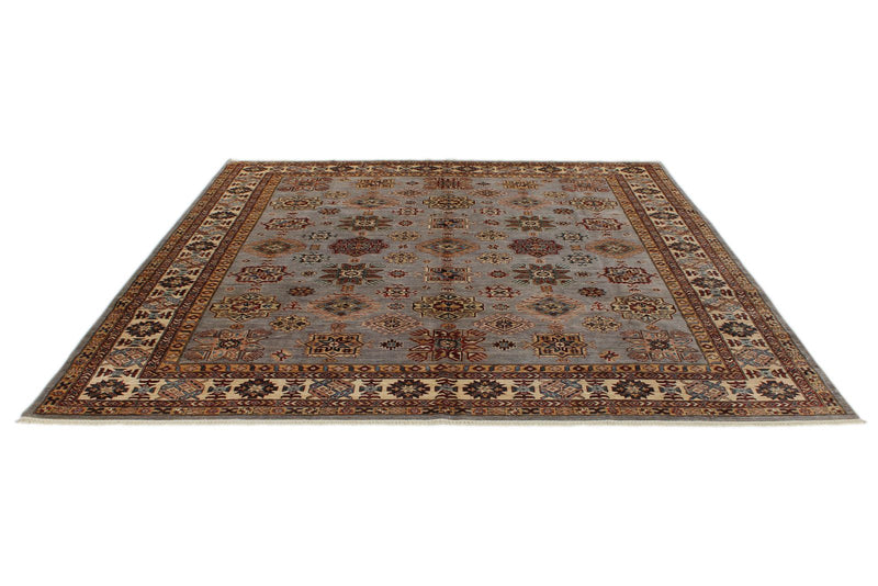 10x10 Gray and Ivory Kazak Tribal Rug