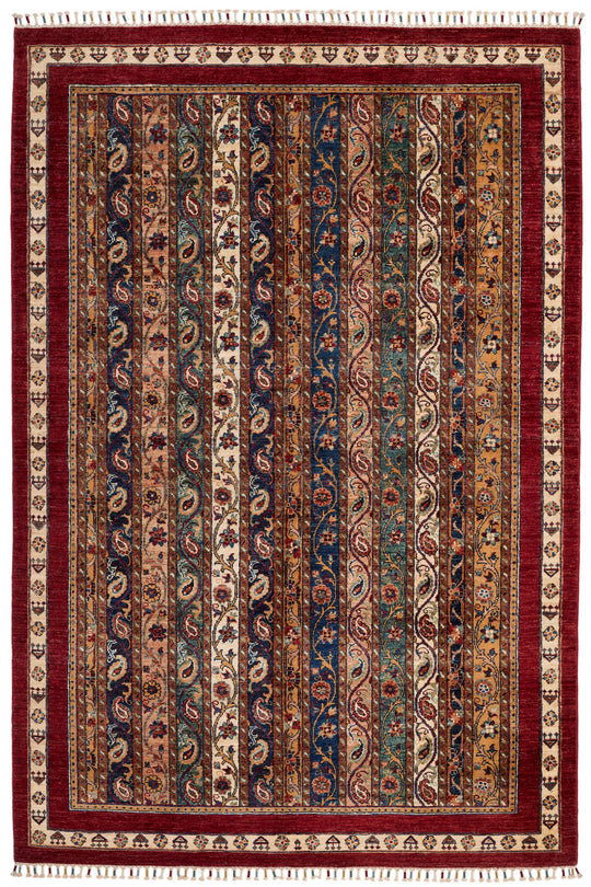 5x8 Multicolor and Red Turkish Tribal Rug