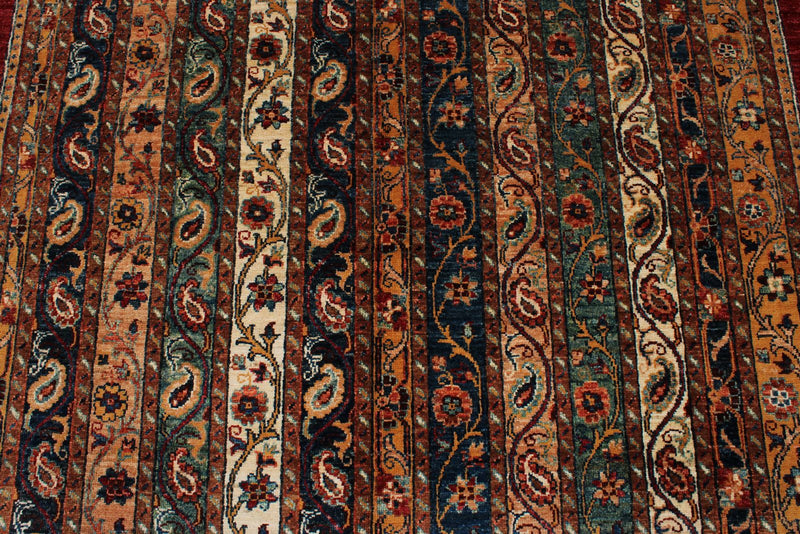 5x8 Multicolor and Red Turkish Tribal Rug