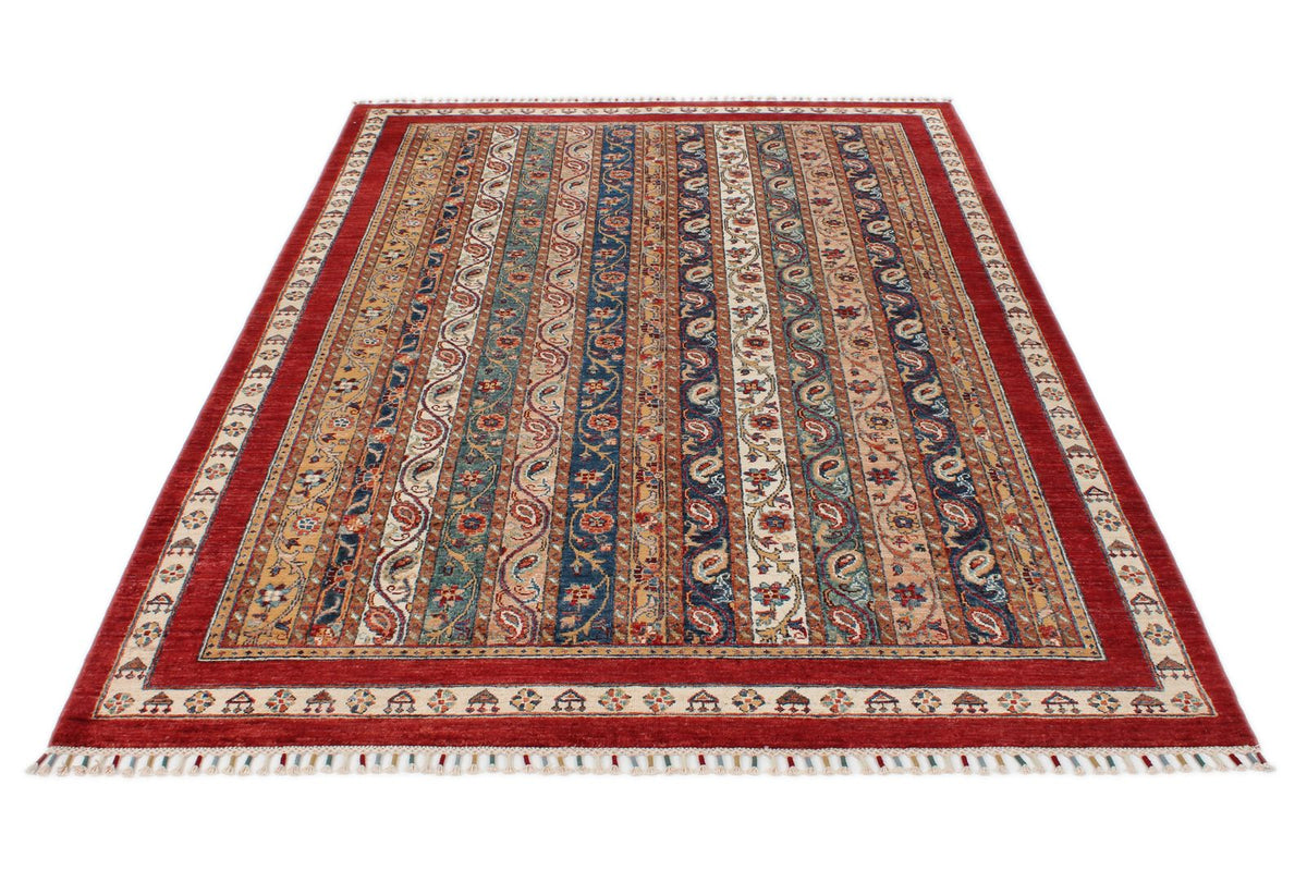 5x8 Multicolor and Red Turkish Tribal Rug