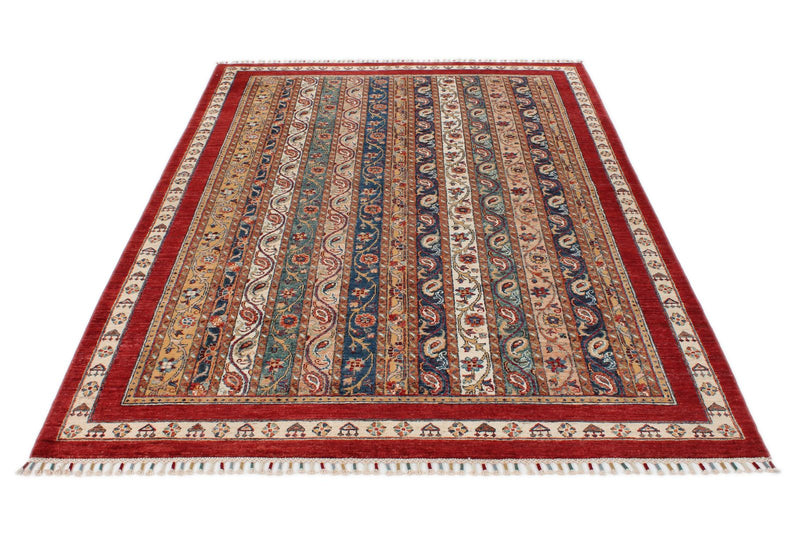 5x8 Multicolor and Red Turkish Tribal Rug