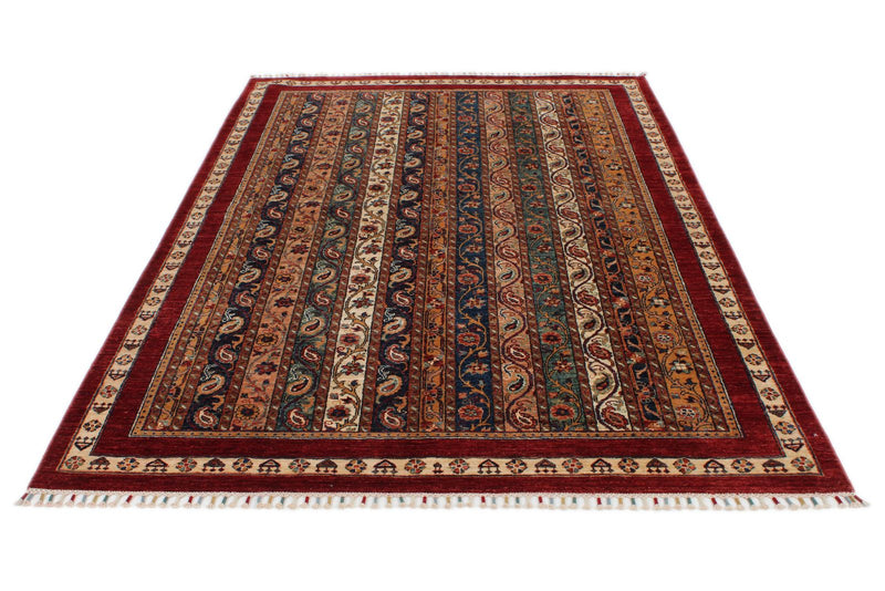 5x8 Multicolor and Red Turkish Tribal Rug