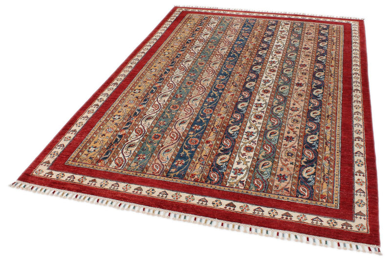 5x8 Multicolor and Red Turkish Tribal Rug