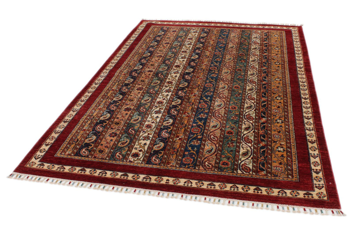 5x8 Multicolor and Red Turkish Tribal Rug