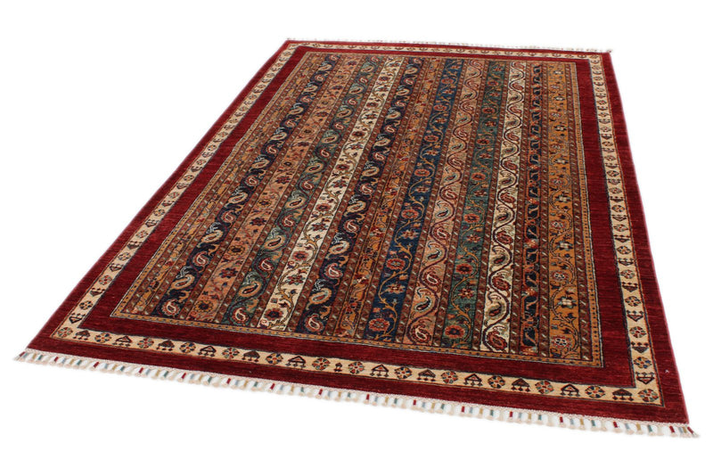 5x8 Multicolor and Red Turkish Tribal Rug