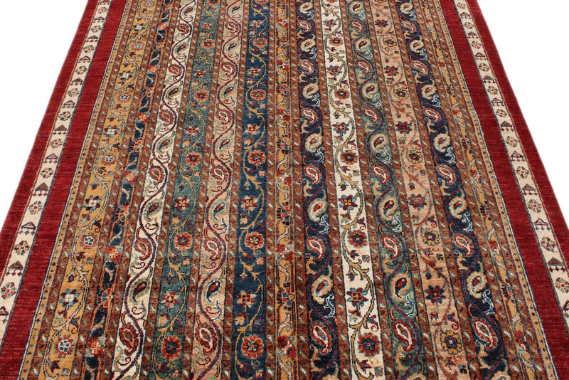 5x8 Multicolor and Red Turkish Tribal Rug