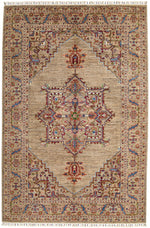 6x9 Light Camel and Multicolor Persian Rug