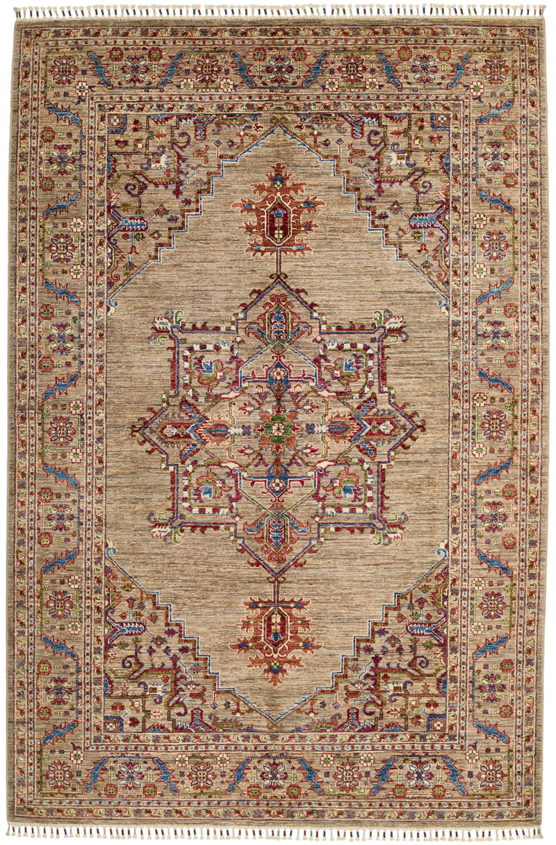 6x9 Light Camel and Multicolor Persian Rug