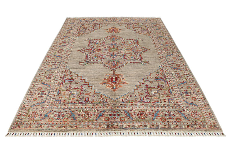 6x9 Light Camel and Multicolor Persian Rug