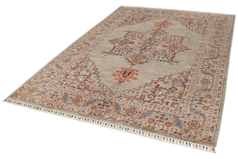 6x9 Light Camel and Multicolor Persian Rug