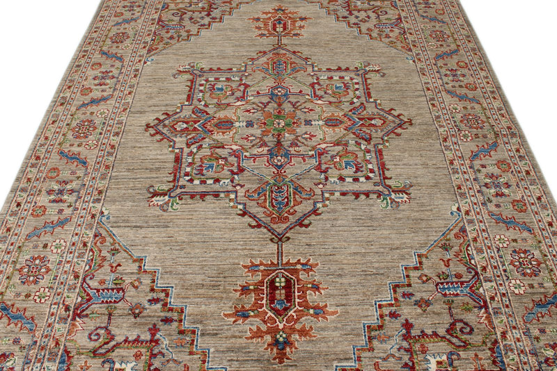 6x9 Light Camel and Multicolor Persian Rug