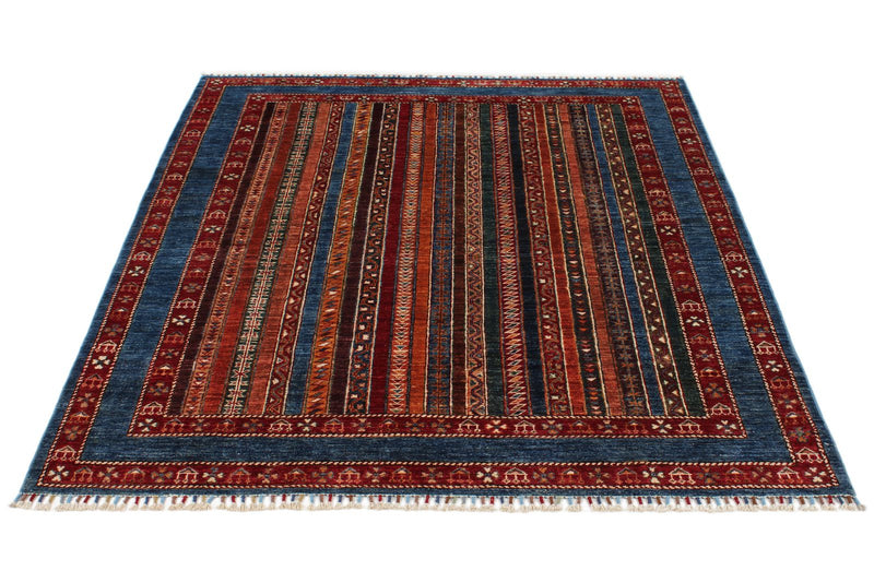 5x7 Multicolor and Navy Turkish Tribal Rug