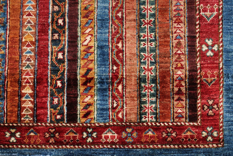 5x7 Multicolor and Navy Turkish Tribal Rug