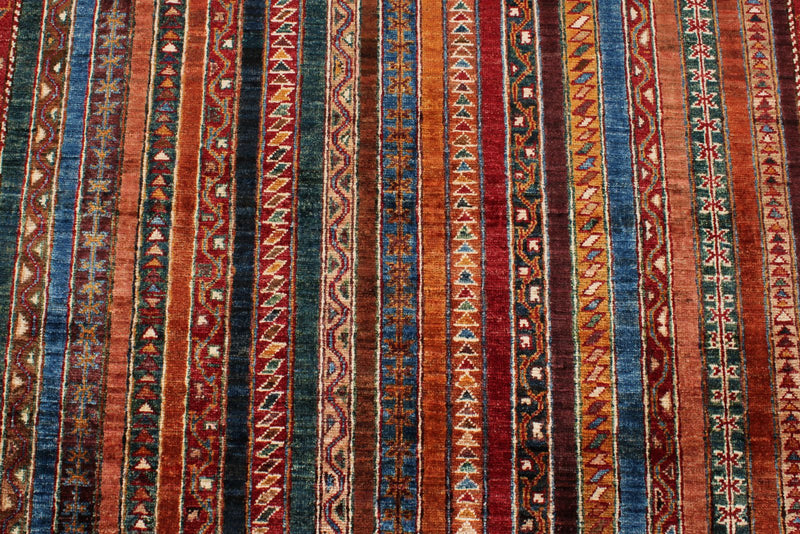 5x7 Multicolor and Navy Turkish Tribal Rug