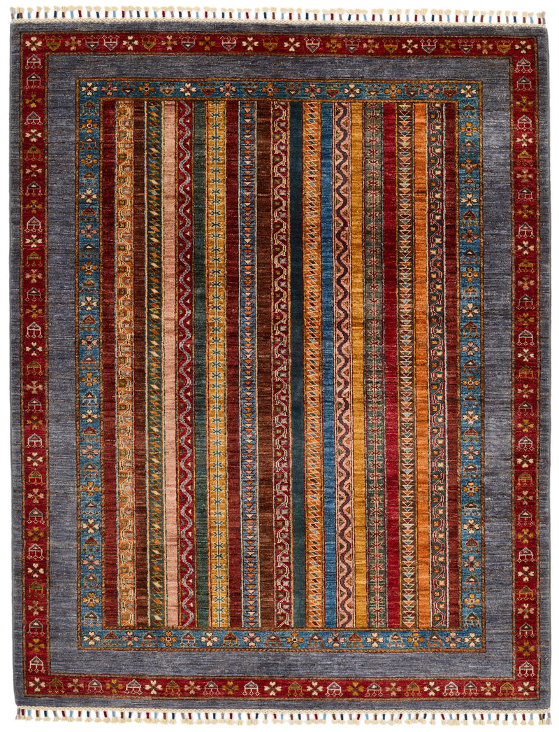 5x6 Multicolor and Gray Turkish Tribal Rug