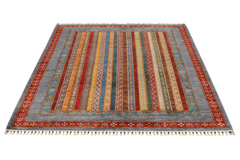 5x6 Multicolor and Gray Turkish Tribal Rug