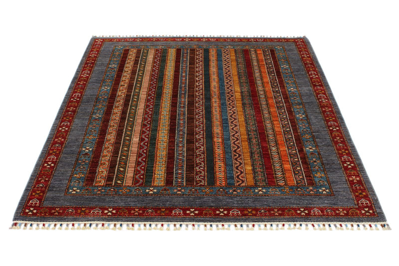 5x6 Multicolor and Gray Turkish Tribal Rug