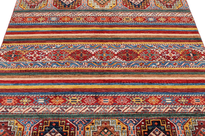 5x7 Red and Multicolor Tribal Rug