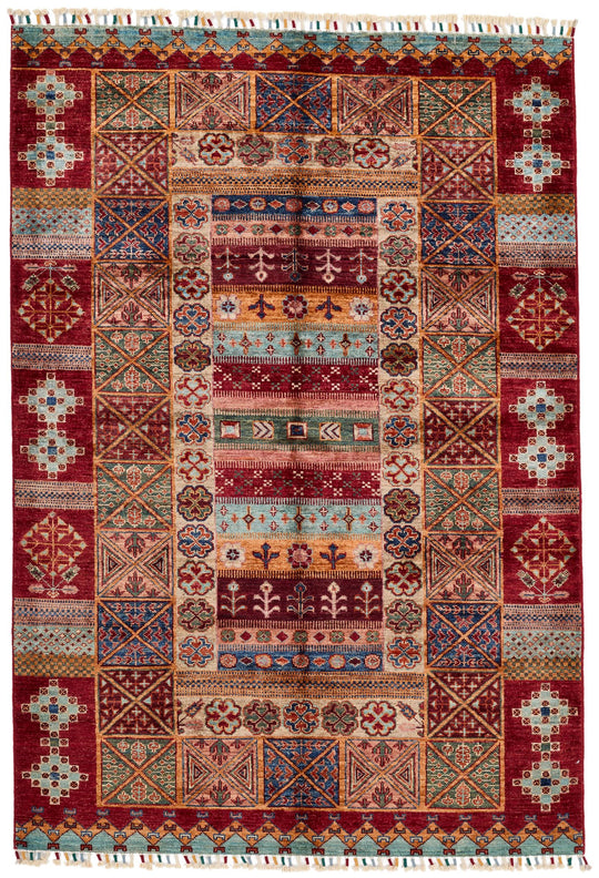 4x6 Red and Multicolor Tribal Rug