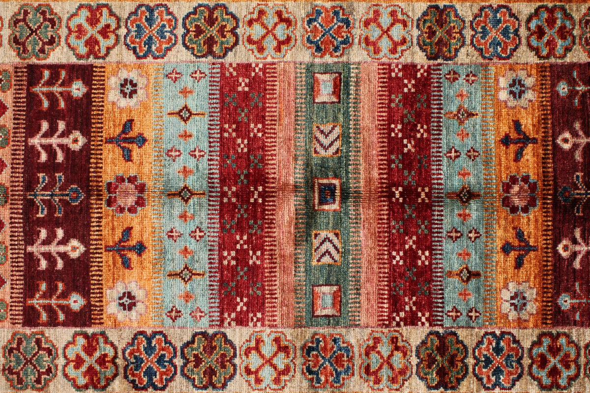 4x6 Red and Multicolor Tribal Rug