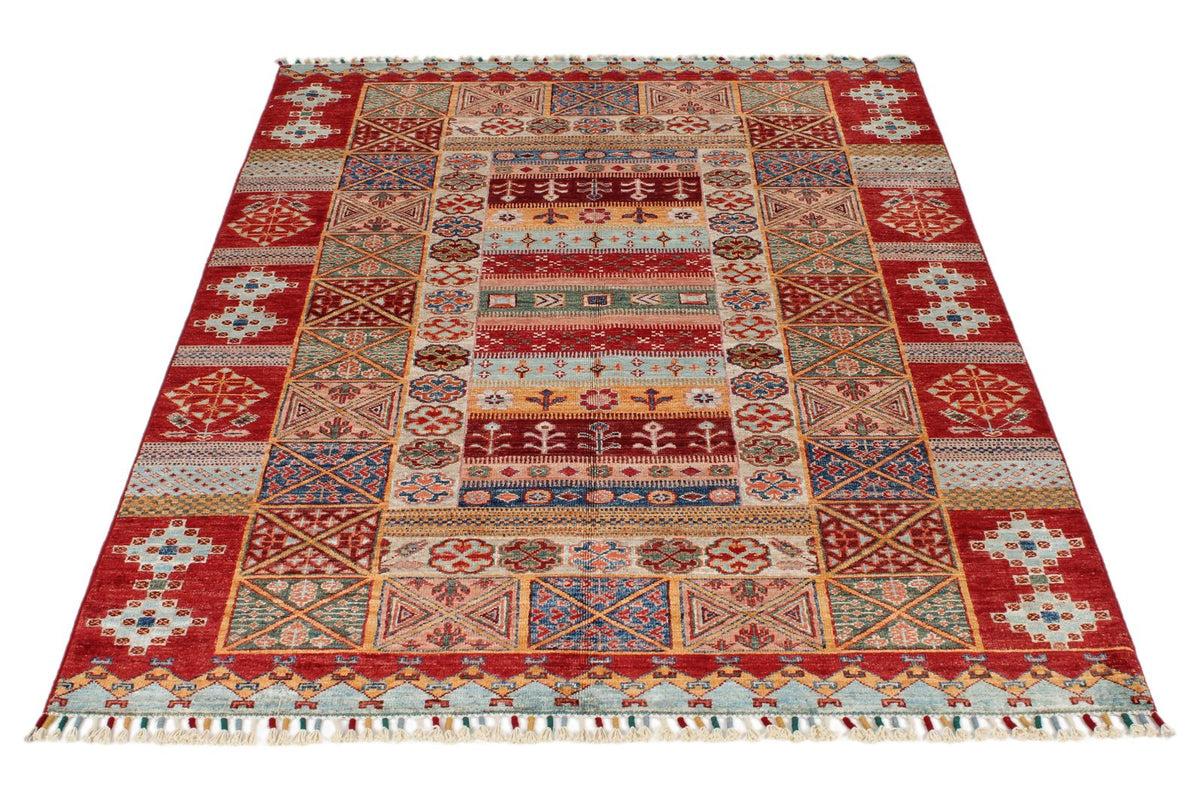 4x6 Red and Multicolor Tribal Rug