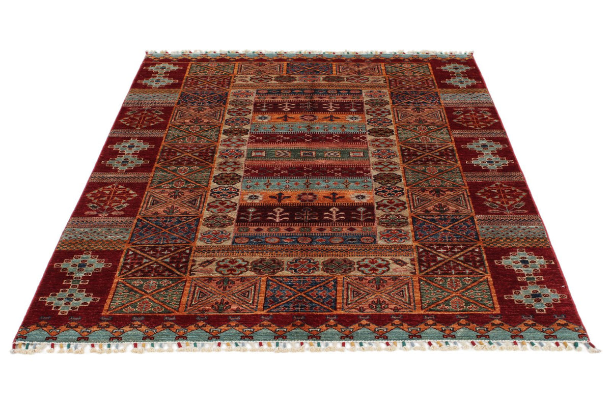 4x6 Red and Multicolor Tribal Rug