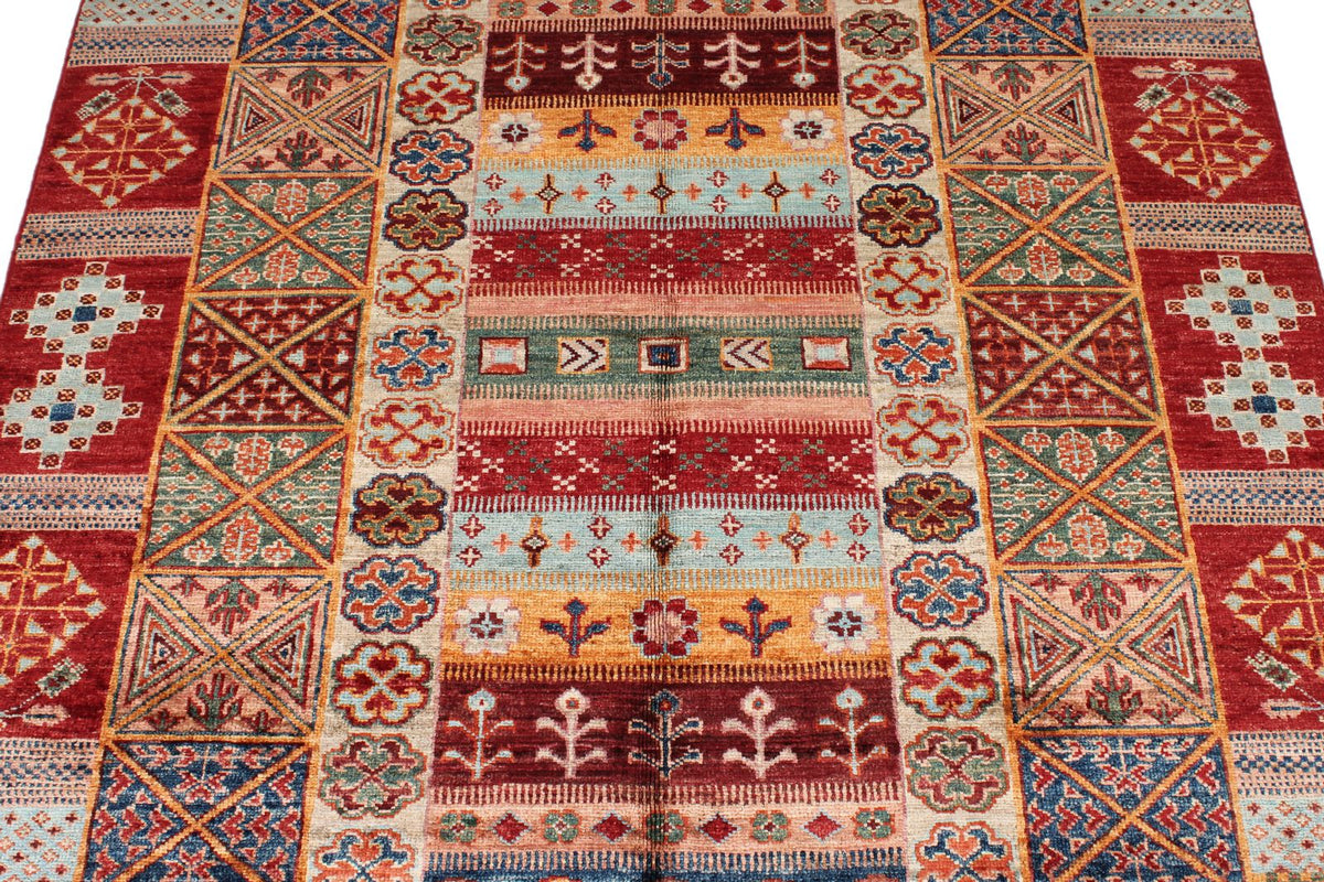 4x6 Red and Multicolor Tribal Rug
