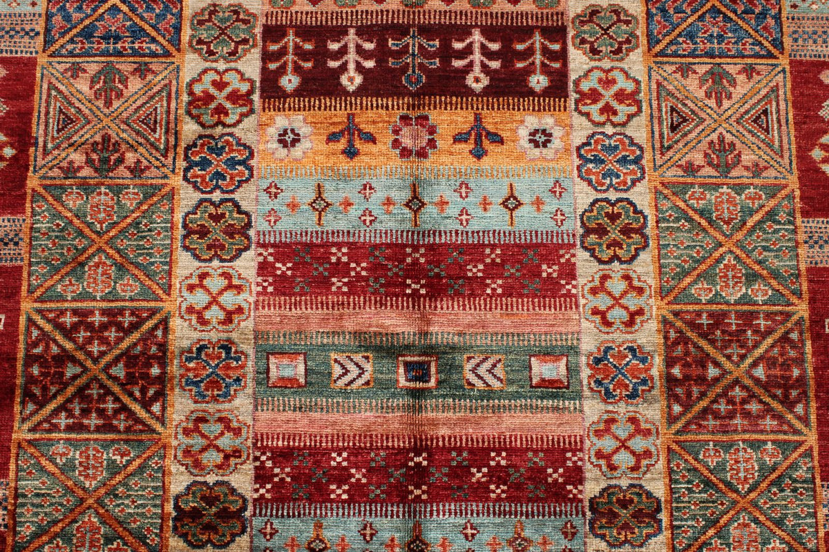 4x6 Red and Multicolor Tribal Rug