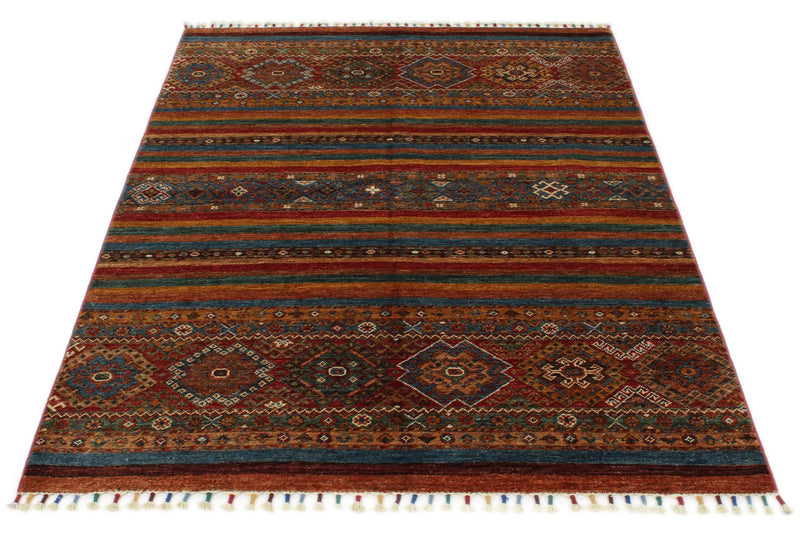 4x6 Red and Multicolor Tribal Rug