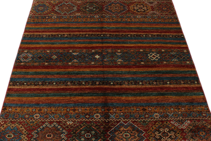 4x6 Red and Multicolor Tribal Rug