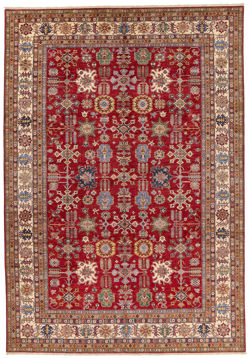 10x15 Red and Ivory Kazak Tribal Rug