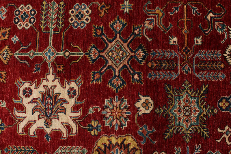 10x15 Red and Ivory Kazak Tribal Rug