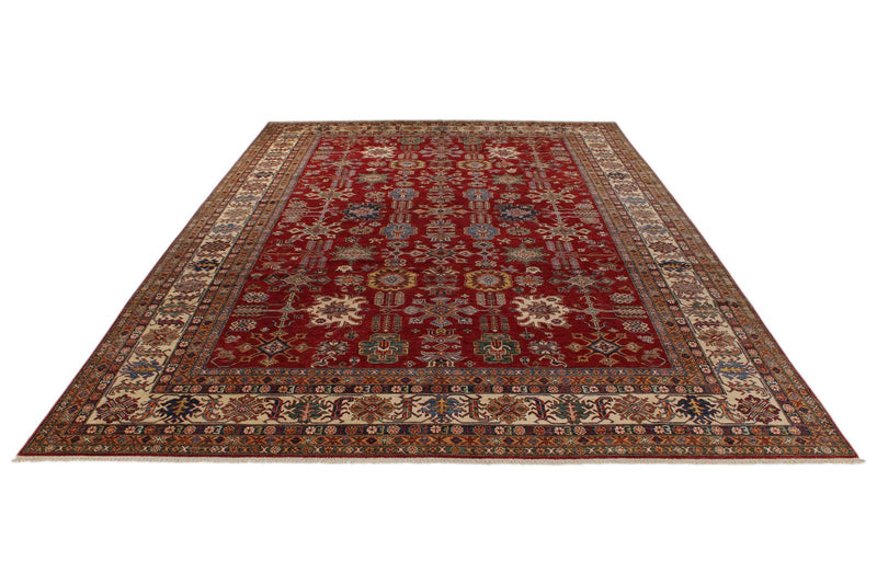 10x15 Red and Ivory Kazak Tribal Rug