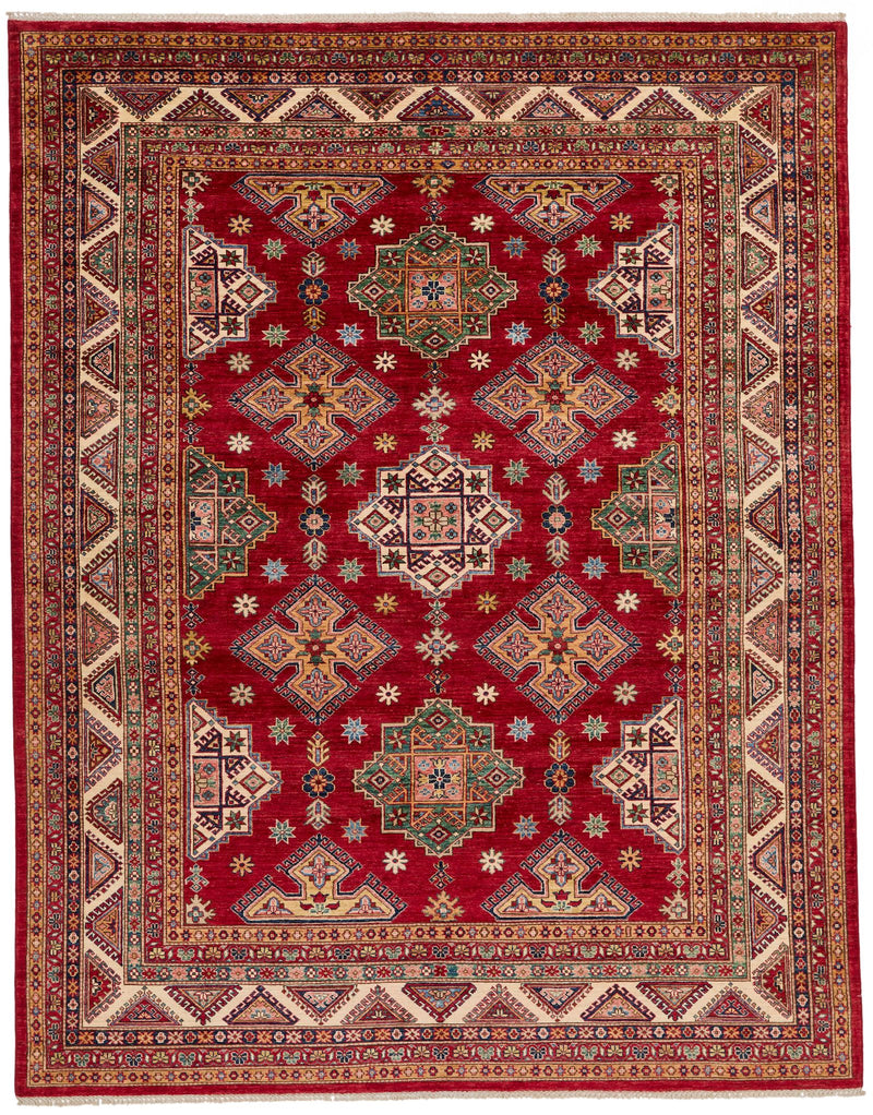 8x10 Red and Ivory Kazak Tribal Rug