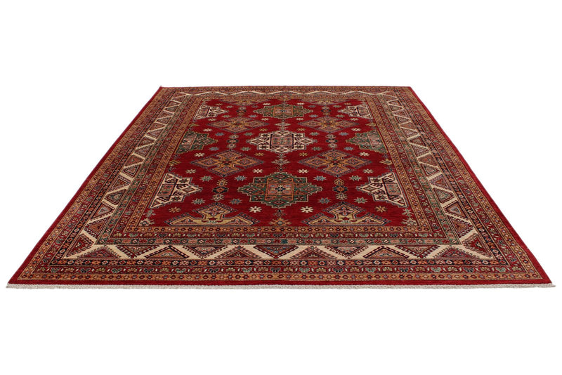 8x10 Red and Ivory Kazak Tribal Rug