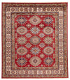 8x10 Red and Ivory Kazak Tribal Rug