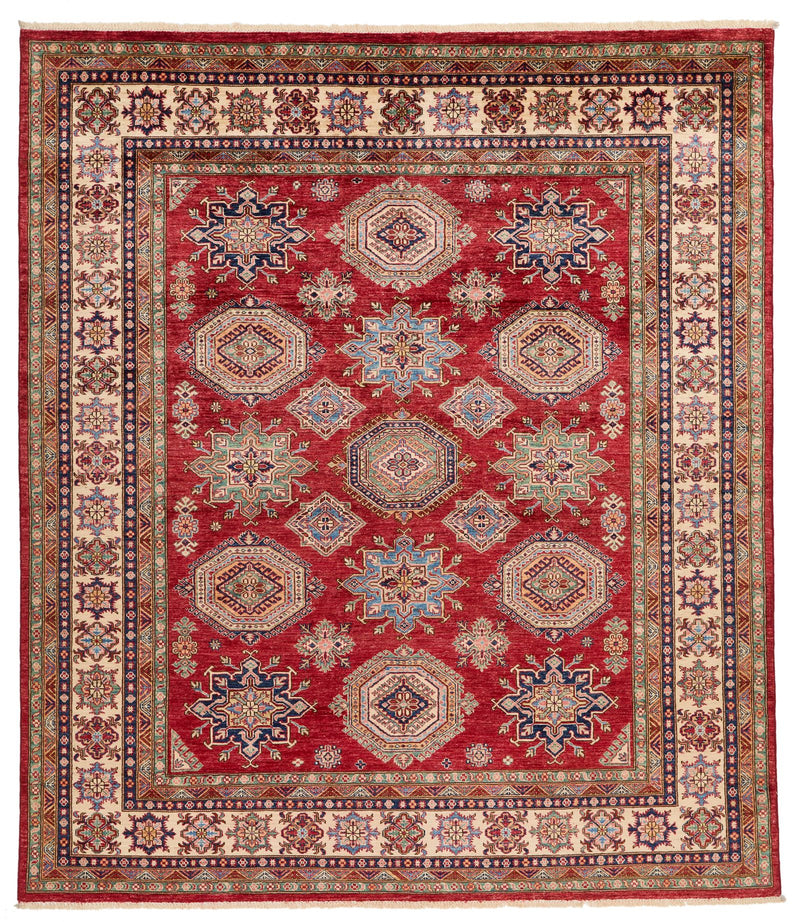 8x10 Red and Ivory Kazak Tribal Rug