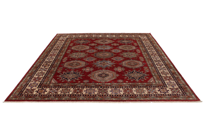 8x10 Red and Ivory Kazak Tribal Rug