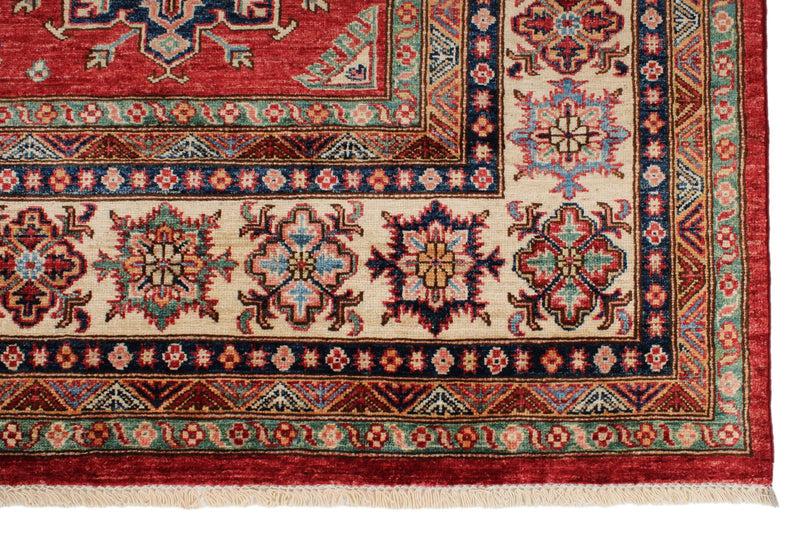 8x10 Red and Ivory Kazak Tribal Rug