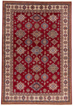 9x13 Red and Ivory Kazak Tribal Rug