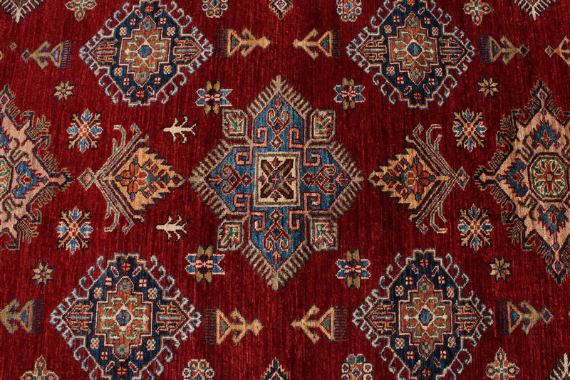 9x13 Red and Ivory Kazak Tribal Rug