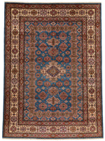 9x12 Light Blue and Ivory Kazak Tribal Rug