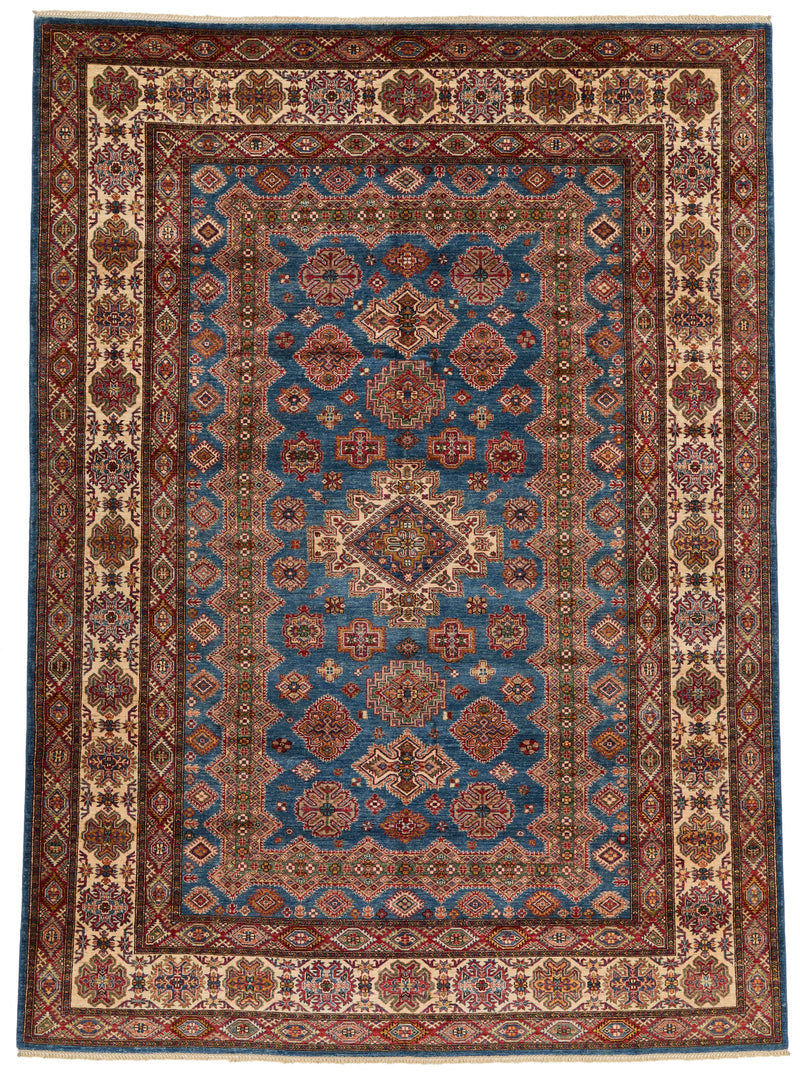 9x12 Light Blue and Ivory Kazak Tribal Rug